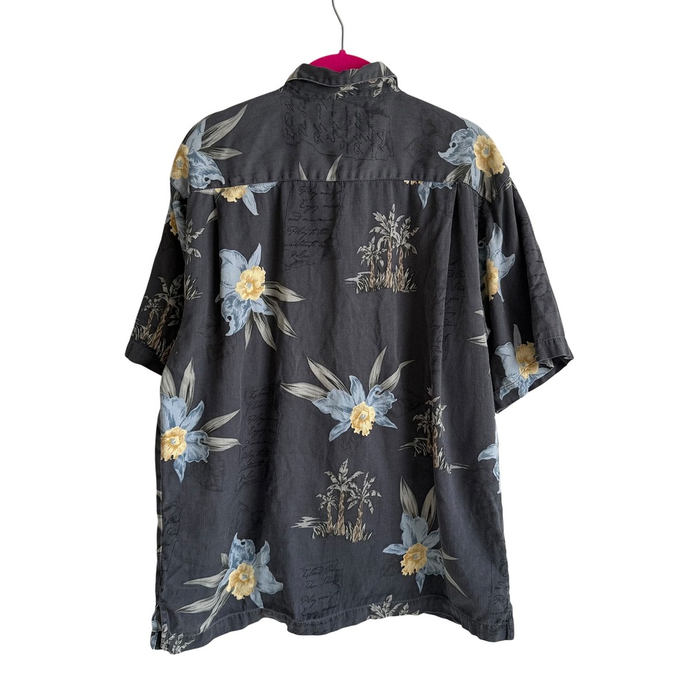 TOMMY BAHAMA Gray Silk Wooden Buttons Mens Hawaiian Button Down Shirt, M - Picture 2 of 7